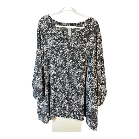 Catherines Womens 4X Black White Button Down Top Shirt Blouse Roll Tab Office - Picture 2 of 9